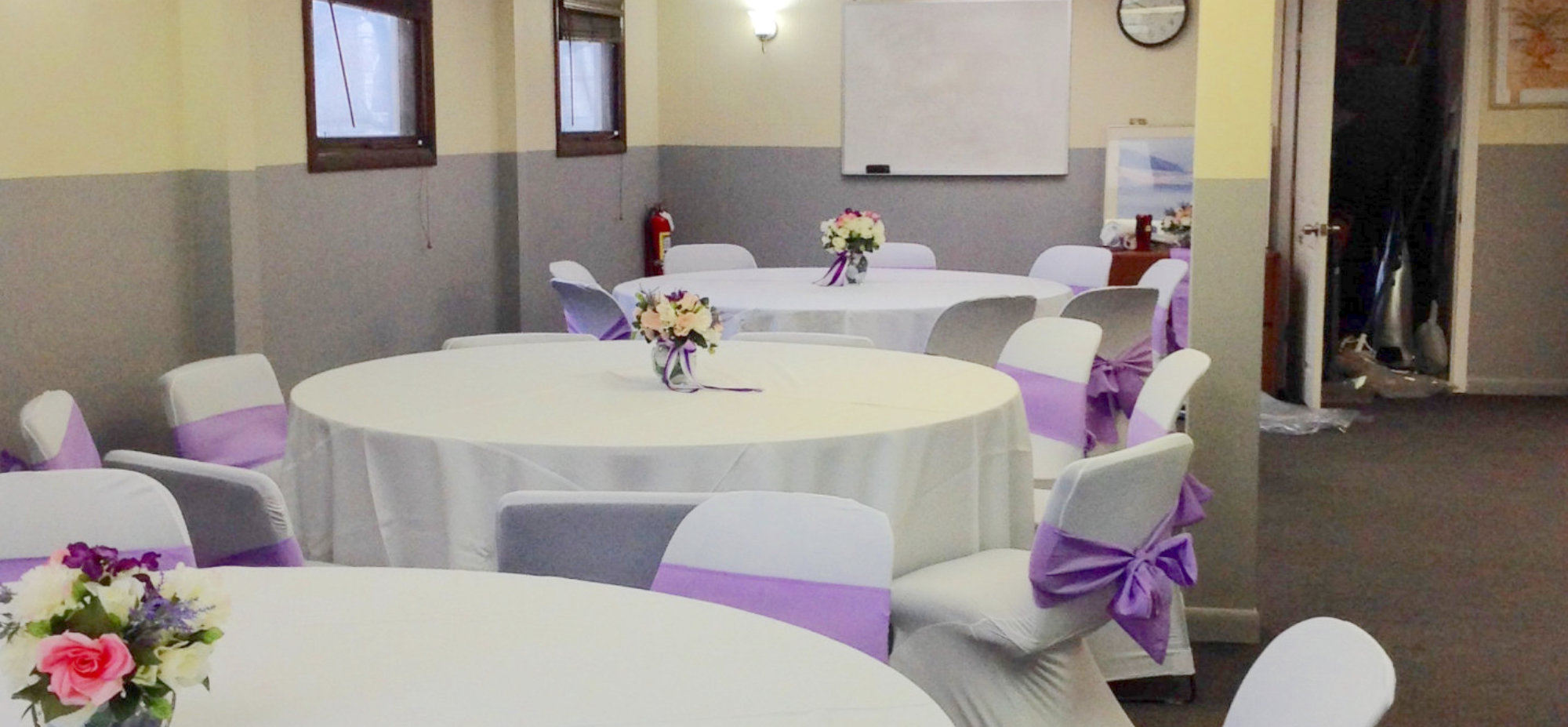 white tables and chairs